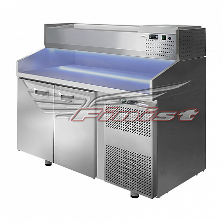 Стол холодильный для пиццы с нержавеющей столешницей и нержавеющими бортами