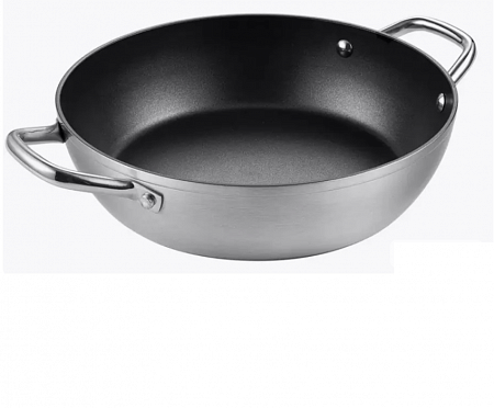 Сковорода 30см нержавеющая сталь по краям 2 ручки, зеркальная полировка