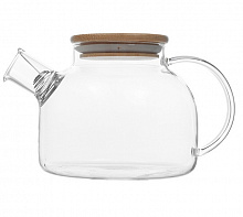 Чайник 800мл стеклянный с бамбуковой крышкой 