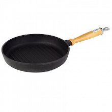 Сковорода гриль 35*18см чугунная, ручка деревянная