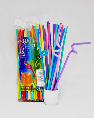 Трубочки кокт. 0,6*26,5 см. 100 шт/уп. с длинной гофрой "Фигурная" /20/