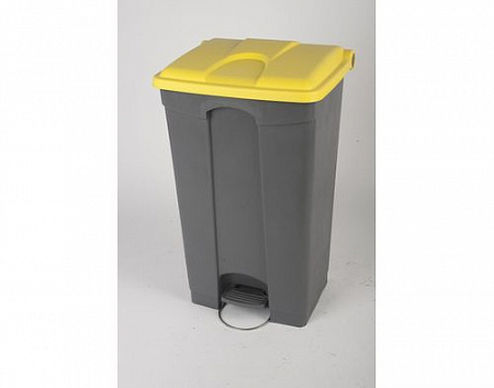 Бак для мусора  90 л с педалью, серый с желтой крышкой на колесах Probbax