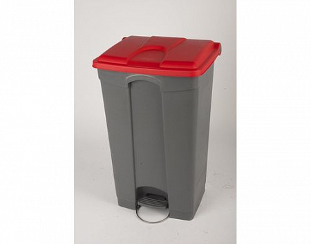 Бак для мусора  90 л с педалью, серый с красной крышкой на колесах Probbax