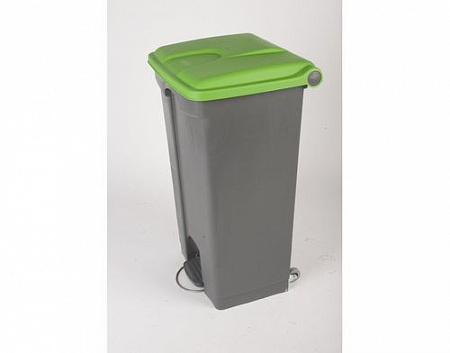 Бак для мусора  90 л с педалью, серый с зеленой крышкой на колесах Probbax