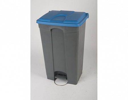 Бак для мусора  90 л с педалью, серый с голубой крышкой на колесах Probbax