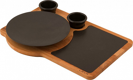 Блюдо круглое d=210 мм. на дерев. подставке, фарфор. вставка LAVA