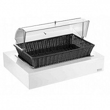 Корзина для хлеба (GN 1/1-40) полиротанг. венге, Roll-Top поликарб. на дерев. подст. белая Pinti