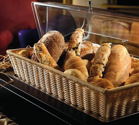 Корзина для хлеба прямоуг. 52,5х32х29,5 см. (GN 1/1) полиротанг, крышка Roll-Top поликарбонат Pinti