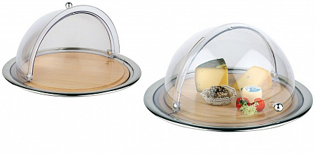 Поднос для сыра d=45 см. нерж+дерев. с крышкой Roll-Top APS