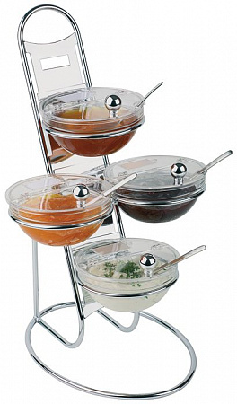 Подставка 30*30 см. h=48 см. с 4 емк. с крышк. d=14 см. нерж.+стекло APS