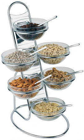 Подставка 30*30 см. h=48 см. с 6 емк. d=14 см. нерж.+стекло APS