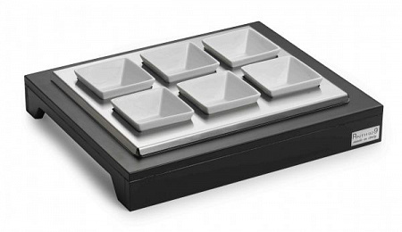 Подставка 38*32*5,5 см. с 6-ю салатниками, дерево цвет венге+нерж. с охлажд. Pinti