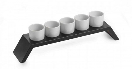 Подставка 31*7*10 см. с 5-ю фарфор. емкостями для фуршетных стол. приборов, дерево цвет венге Pinti