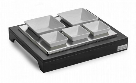 Подставка 38*32*5,5 см. с 5-ю салатниками, дерево цвет венге+нерж. с охлажд. Pinti