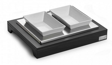 Подставка 38*32*5,5 см. с 2-я салатниками, дерево цвет венге+нерж. с охлажд. Pinti