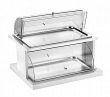 Этажерка 2-х ярусная с GN1/1-20 нерж. с 2-я крышк. Roll-Top поликарб. на дерев. подст. белый Pinti