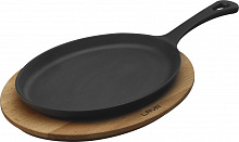 Сковорода для фахитос 23*17 см. овальная, на дерев. подставке, чугун, черная "ECO" LAVA