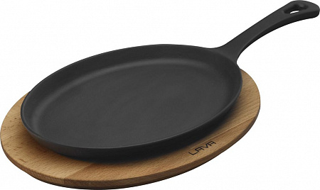 Сковорода для фахитос 23*17 см. овальная, на дерев. подставке, чугун, черная "ECO" LAVA