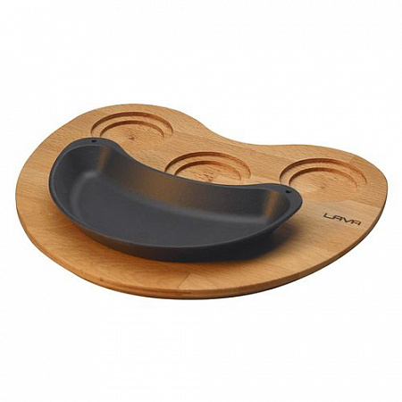 Сковорода для фахитос 20*10 см. овальная "полумесяц" на дерев. подставке, чугун, черная "ECO" LAVA