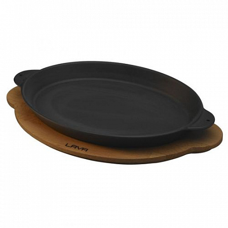 Сковорода для фахитос 24,5*18 см. овальная, на дерев.подставке, чугун, черная "ECO" LAVA