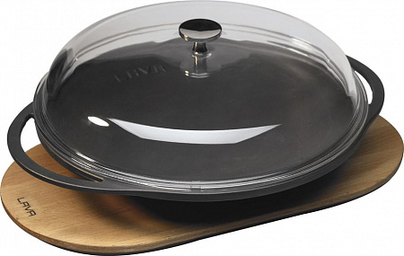 Сковорода d=28 см. чугун, черная, на подставке, крышка стекло "ECO" LAVA