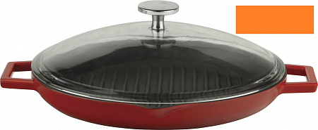 Сковорода-гриль d=30 см. чугун, оранжевая, ручка металл с крышк.LAVA