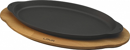 Сковорода 29,5*15,5 см. чугун. овальная "рыбка" на дерев. подставке, черная "ECO" LAVA
